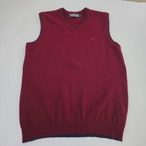 Men’s Lambswool Sweater Vest Red Knit Pullover V-Neck Sz M BusinessCasual Preppy